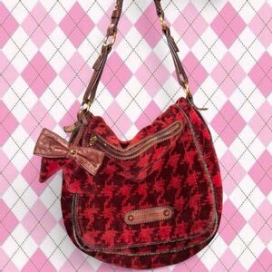vintage juicy couture red houndstooth messenger bag